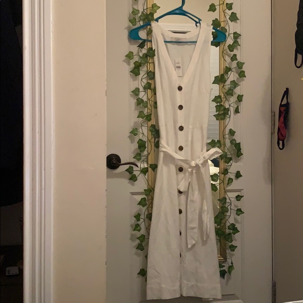 Loft Tall Linen Blend Button Tie Waist Dress